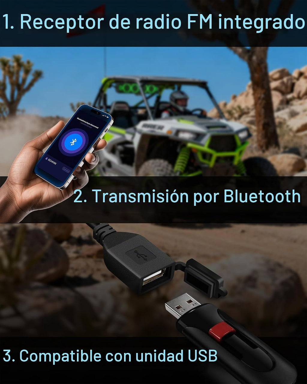 Barra de sonido UTV de 6 altavoces de 25 pulgadas con Bluetooth