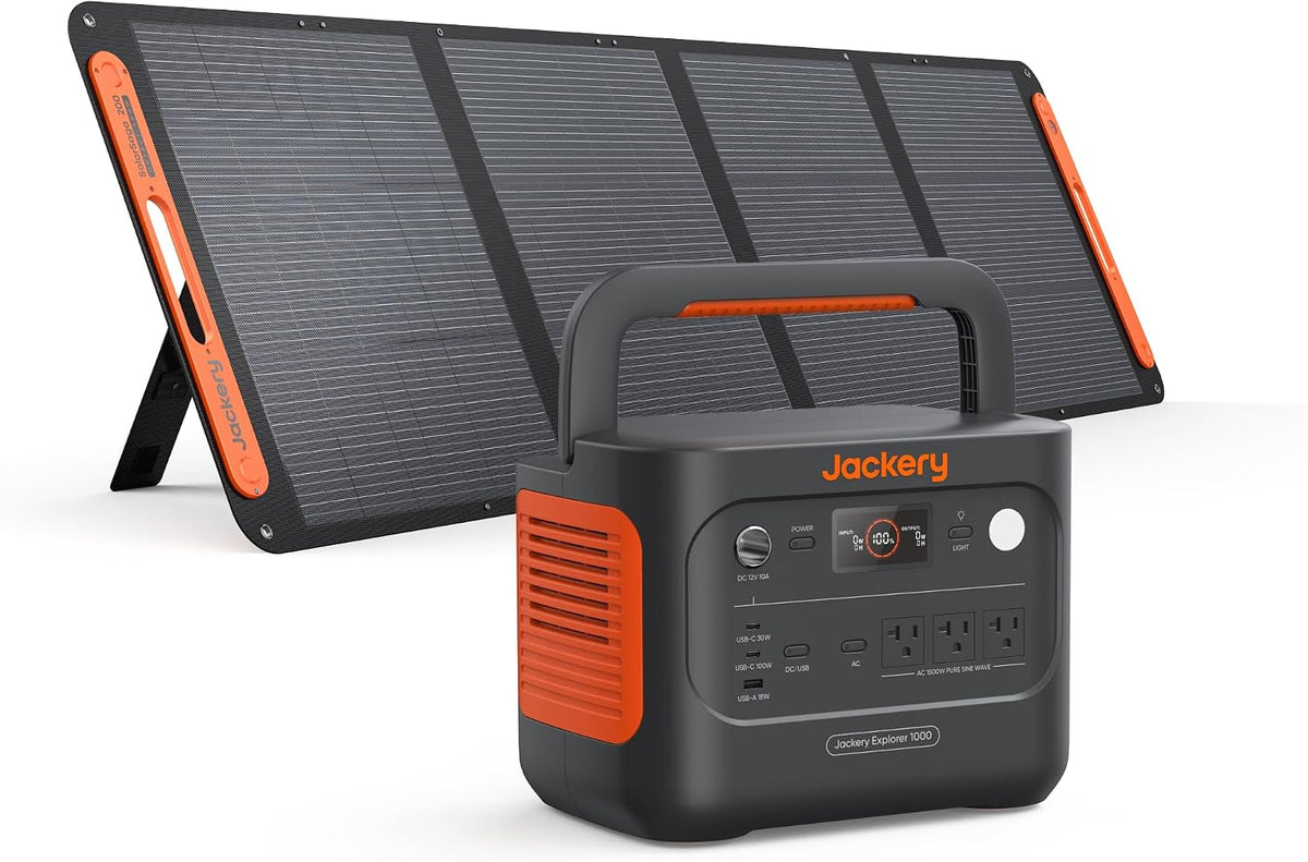 Jackery Generador Solar 1000 v2 con Panel Solar de 200W, Estación de Energía Portátil de 1070Wh LiFePO4, Salida de 1500W CA/100W USB-C, Carga Rápida de 1Hr para Exterior, Vida Fuera de la Red, RV