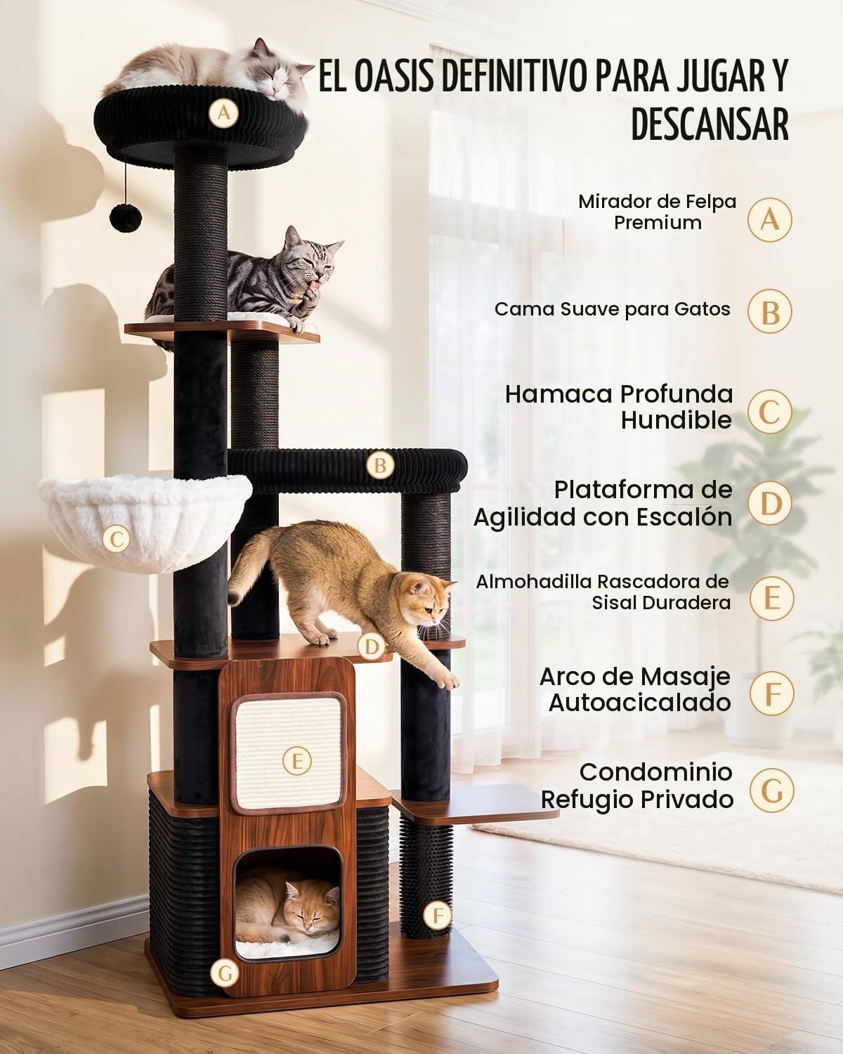 Árbol moderno para gatos de interior de 63 pulgadas