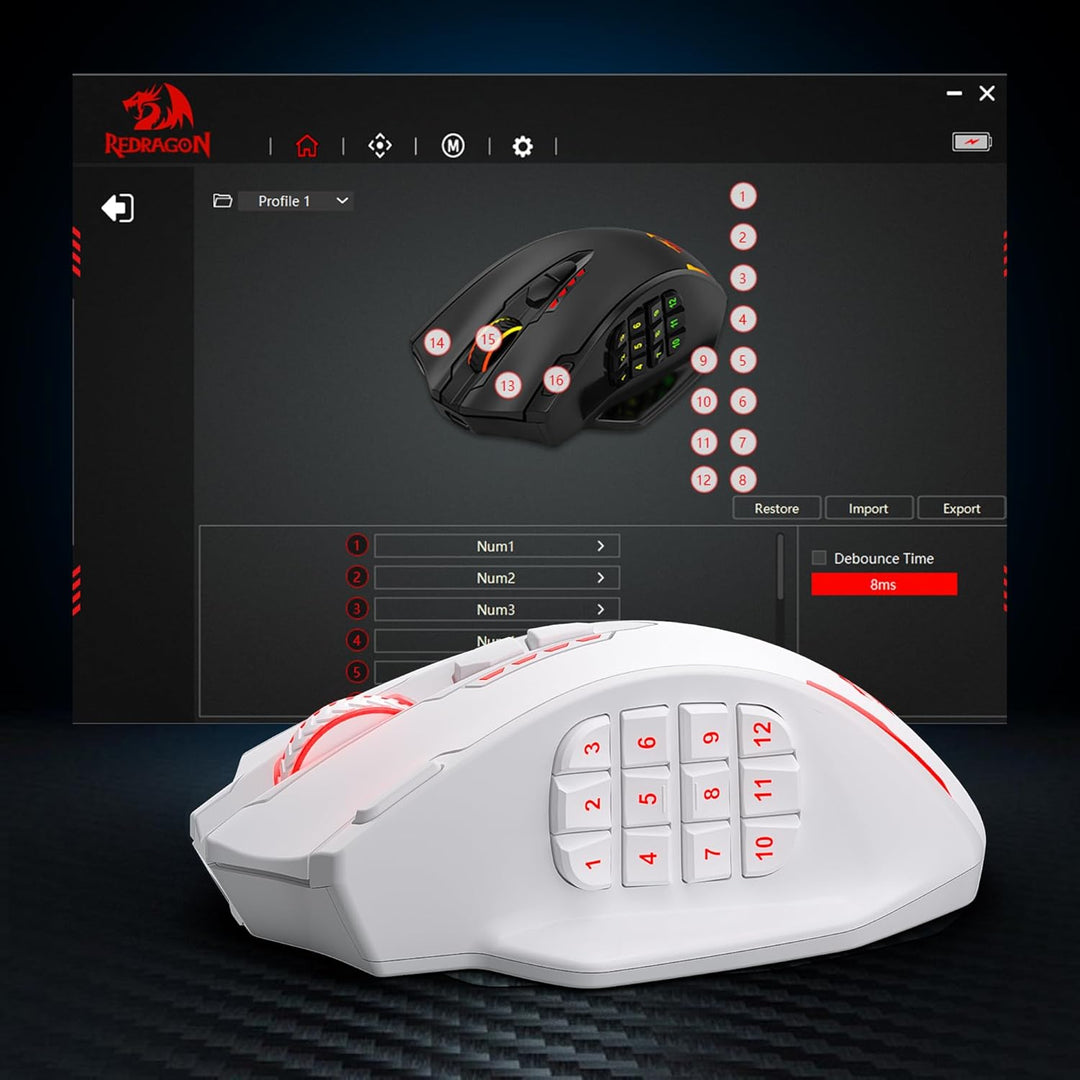 Redragon M913 MAX Mouse inalámbrico para juegos, 26000 DPI MMO rató...