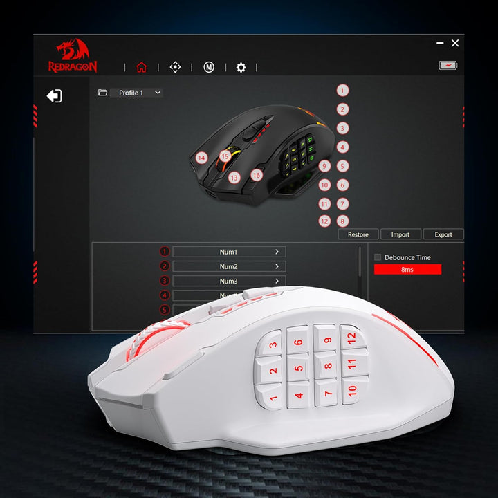 Redragon M913 MAX Mouse inalámbrico para juegos, 26000 DPI MMO rató...