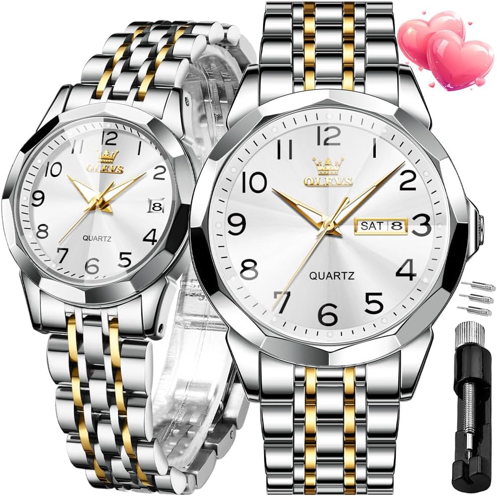 OLEVS Relojes de Pareja de San Valentín - Lujo, Moda para Hombre y Mujer, Juego de Relojes