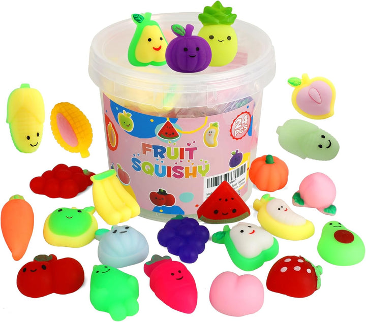 Juguetes blandos Mochi Squishy, 24 piezas de frutas blandas para fi...