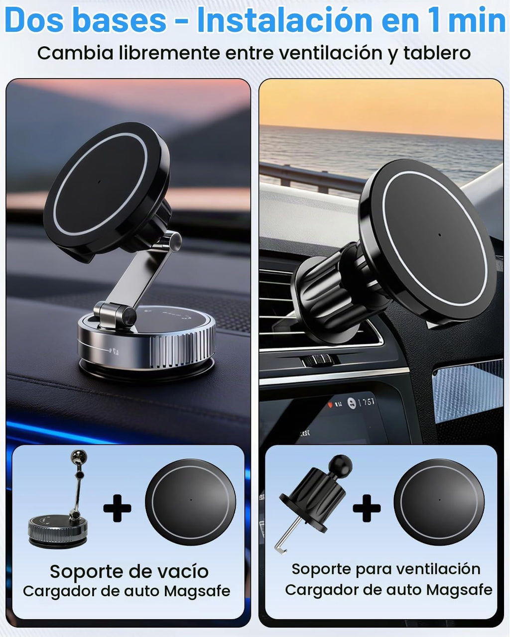Cargador de montaje para coche MagSafe 15W Soporte magnético rápido para