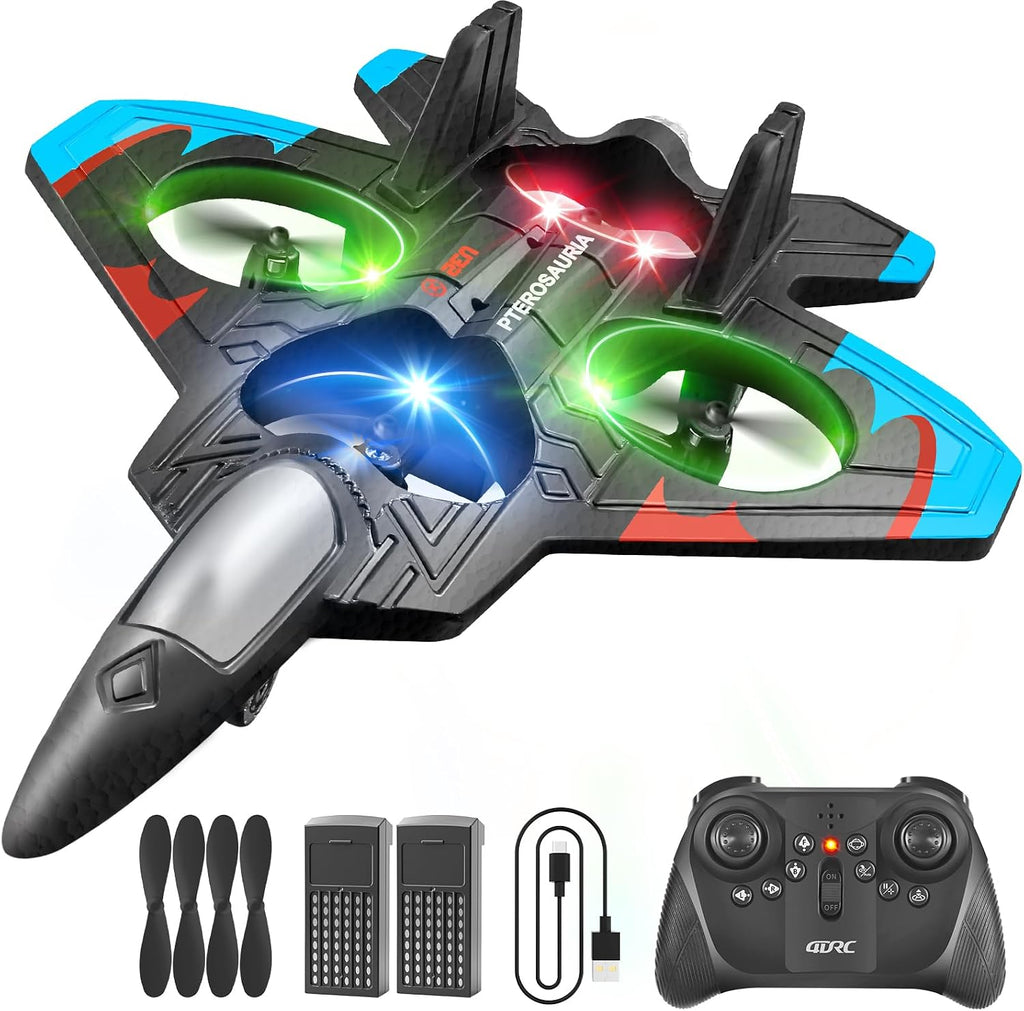 4DRC V32 Aviones de espuma con control remoto para niños y adultos, aviones de combate RC con luz, 360° Flip Fighter Jet Toys, Stunt Roll, regalos de juguete de avión para niños
