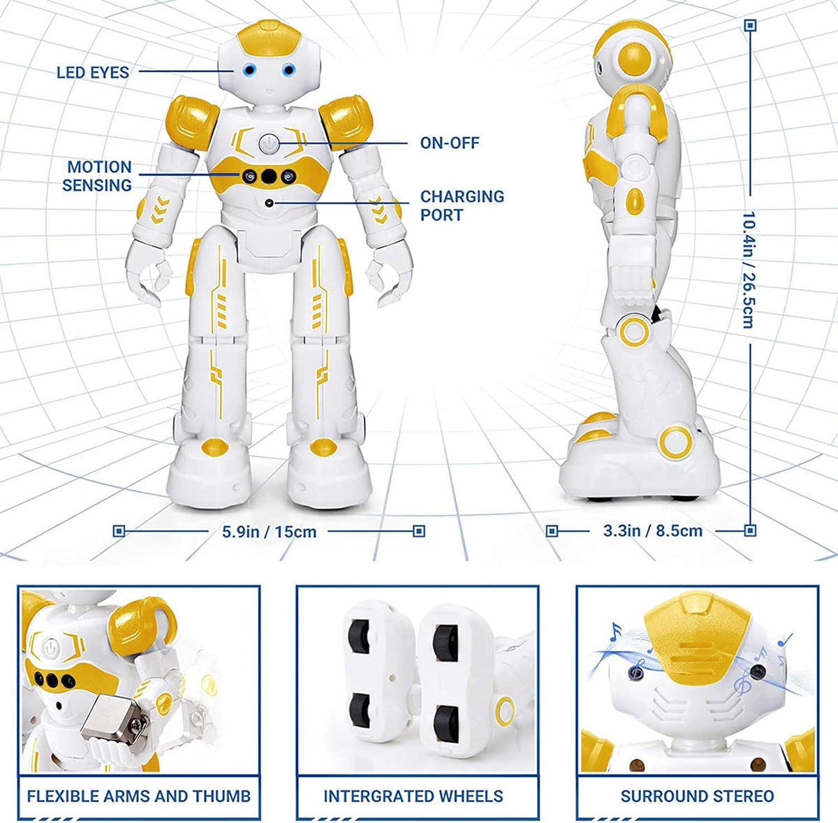 KingsDragon - Robot RC, juguetes para niños, gestos y detección programable, robot inteligente a control remoto para niños de 3 a 8 años, regalo de cumpleaños, amarillo