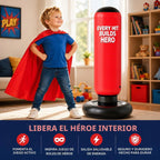Saco de boxeo inflable de 47 pulgadas para niños con capa de superhéroe y máscara