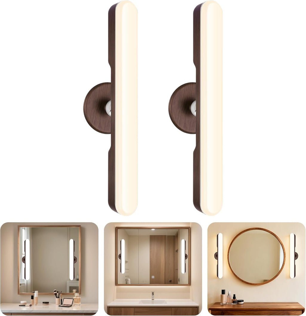 cambk Juego de 2 luces inalámbricas de tocador y maquillaje para espejo, barra de luz LED recargable que se adhiere para espejo de baño con 3 CCT regulables, luz inalámbrica de larga duración de
