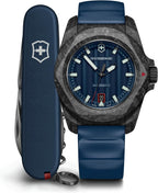 Victorinox I.N.O.X. Juego de reloj automático con correa de goma azul con esfera azul 1.614 in - 242022.1
