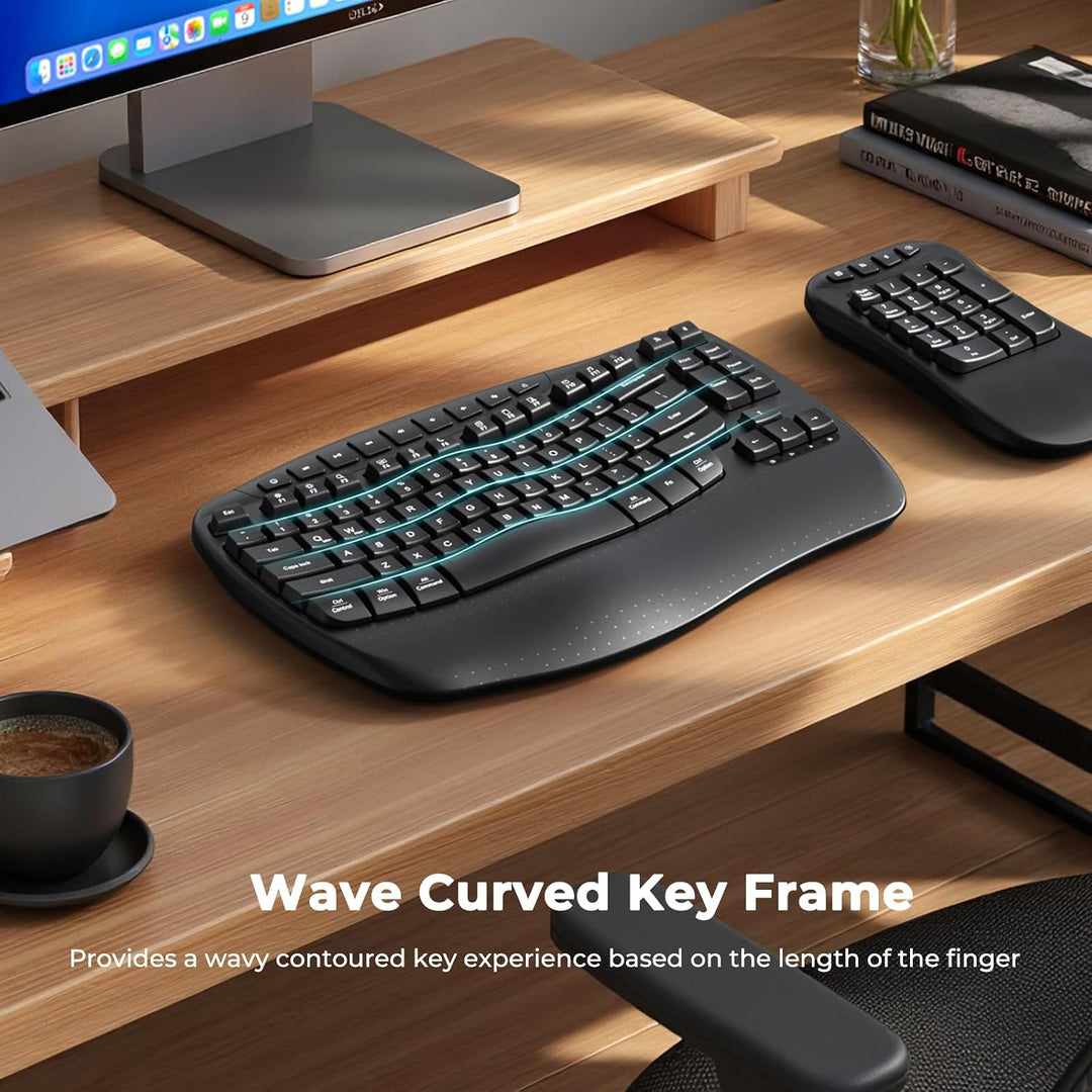 MEETION Wave - Teclado ergonómico, 2.4 GHz, inalámbrico, Bluetooth...