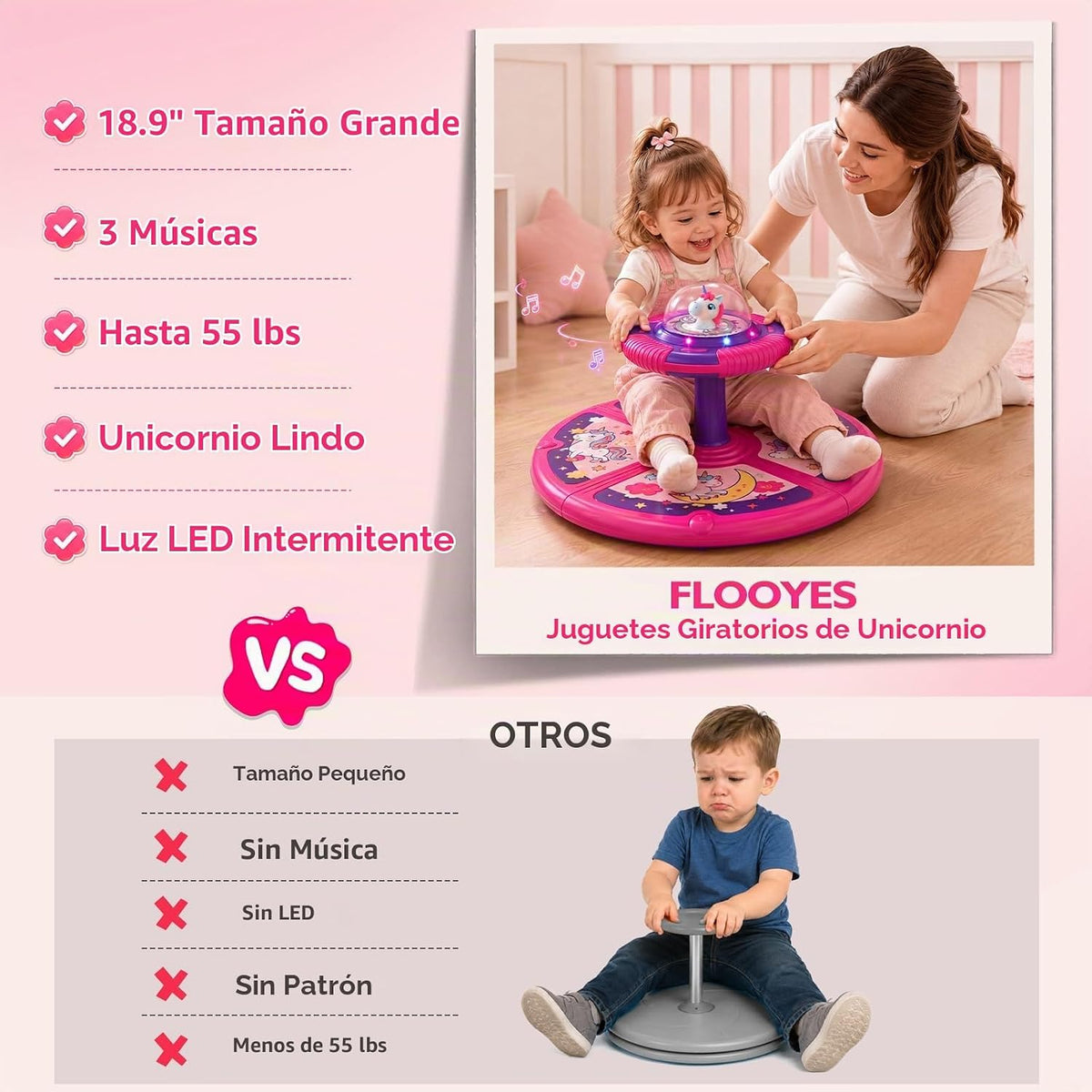 Flooyes Juguetes para sentarse y girar para niñas de 2 años, base grande de