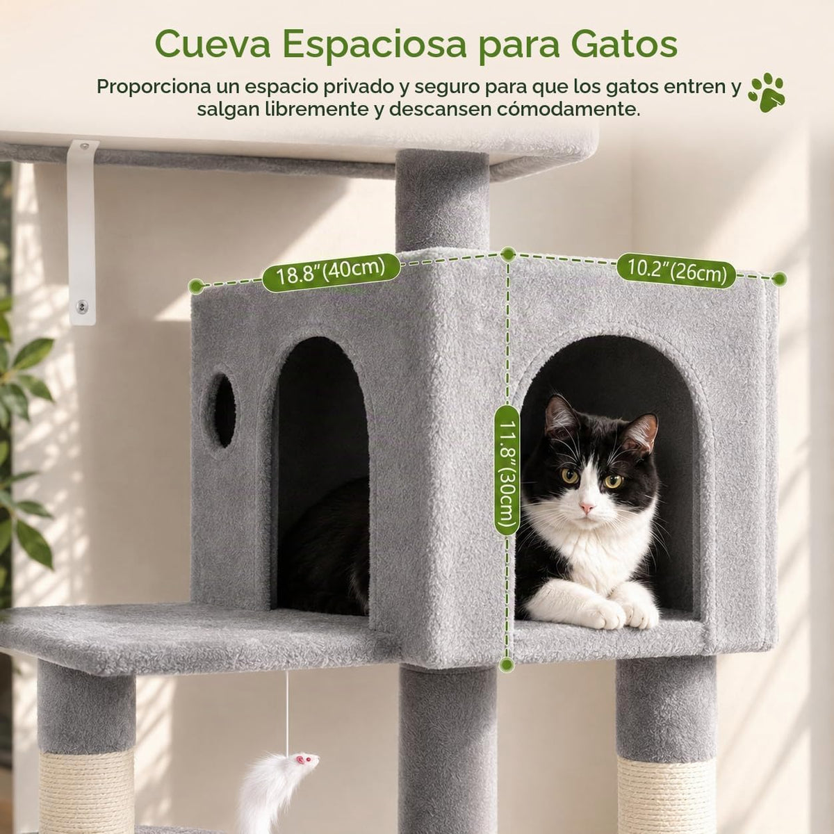 Globlazer - Árbol para gatos con torre y poste para rascar para gatos de interior, de 53 pulgadas de altura; casa de gatos de varios niveles de felpa con hamaca grande, cueva espaciosa para gatos