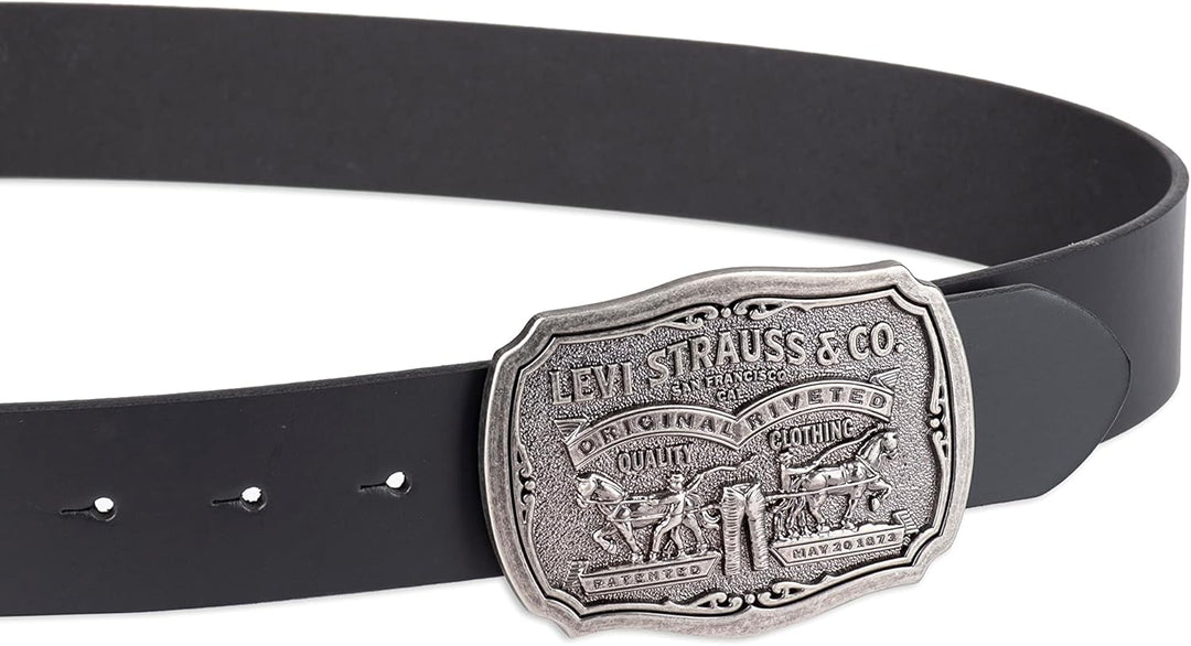 Levi's Cinturón de cuero para hombre con hebilla de placa extra...