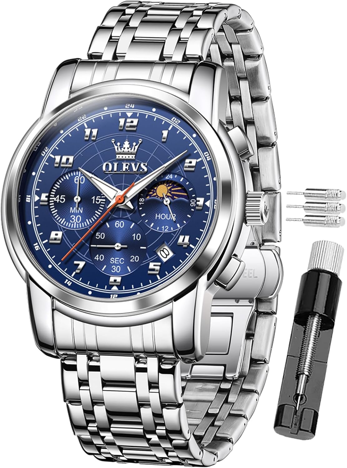 Reloj OLEVS para Hombre Original Analógico de Cuarzo Negocios Reloj de Pulsera de Lujo para Hombre Impermeable Acero Inoxidable Fecha Moda Vestir Casual Estilizado Cronógrafo Diseño reloj para Hombre