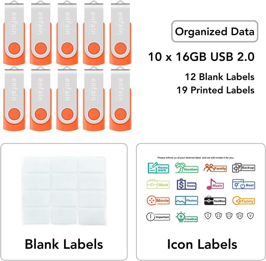 10 X Enfain Unidades Flash USB de 16GB a Granel Jump Zip Memory Sti...
