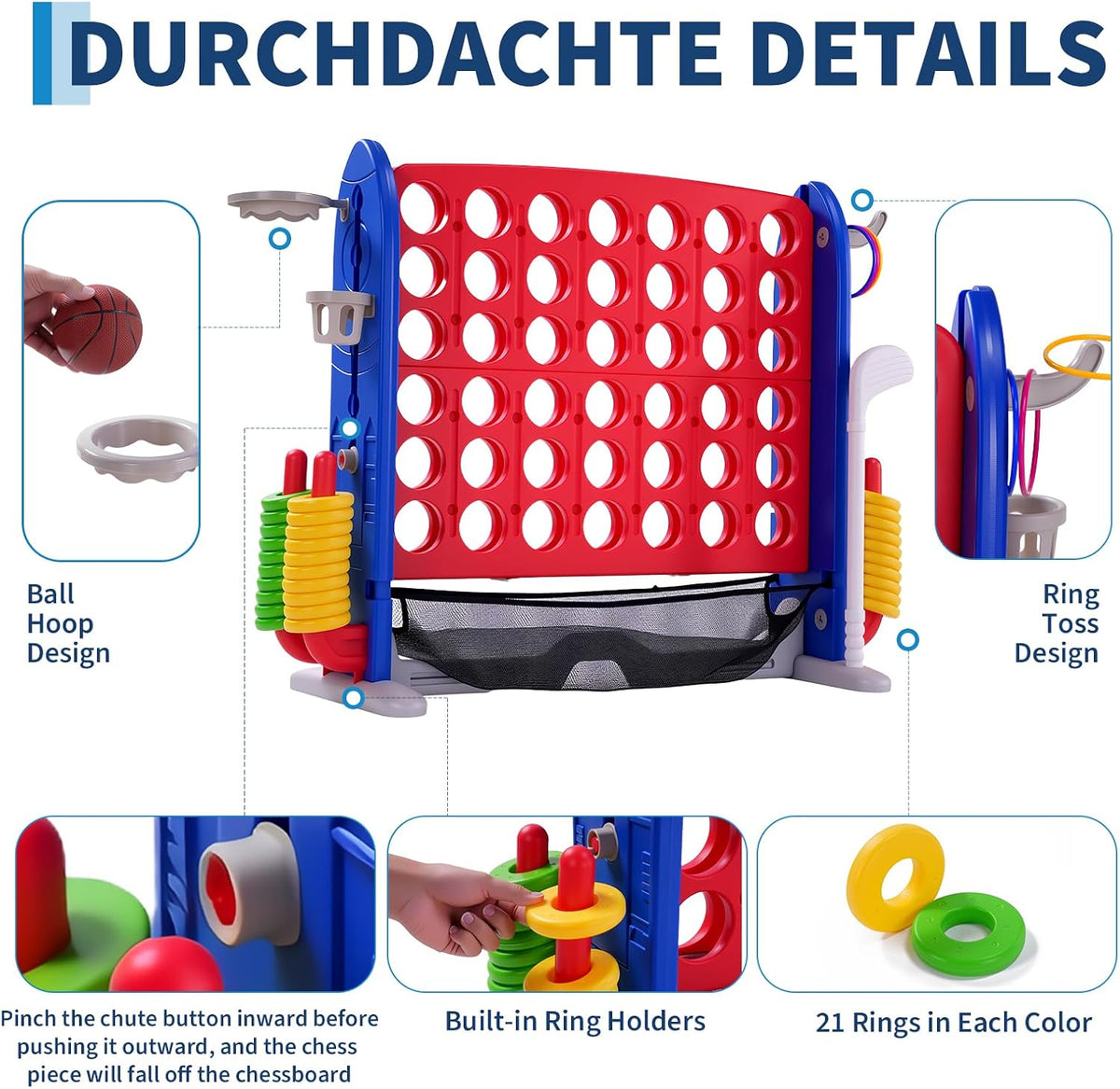 Juego gigante 4 en una fila, altura ajustable al aire libre conecta cuatro