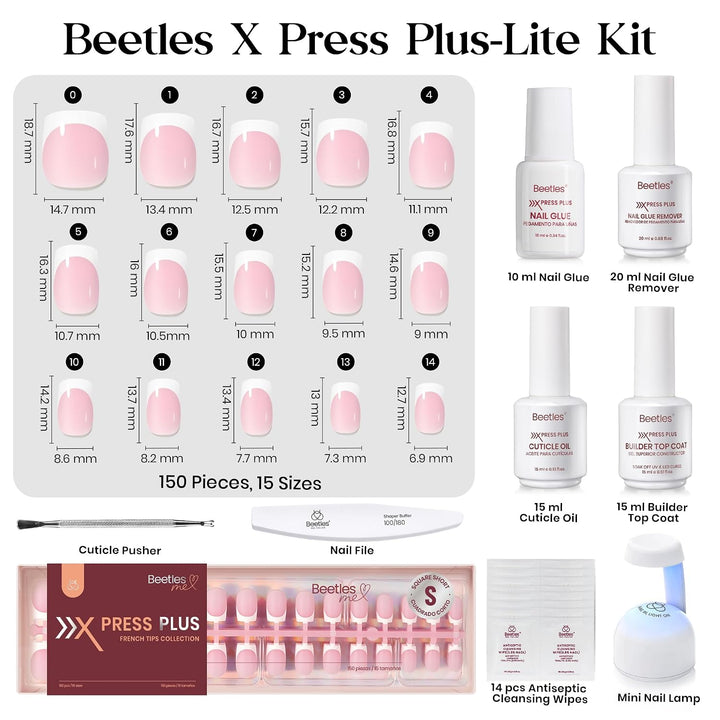 Beetles - Kit de uñas a presión con punta francesa cuadrada corta |...