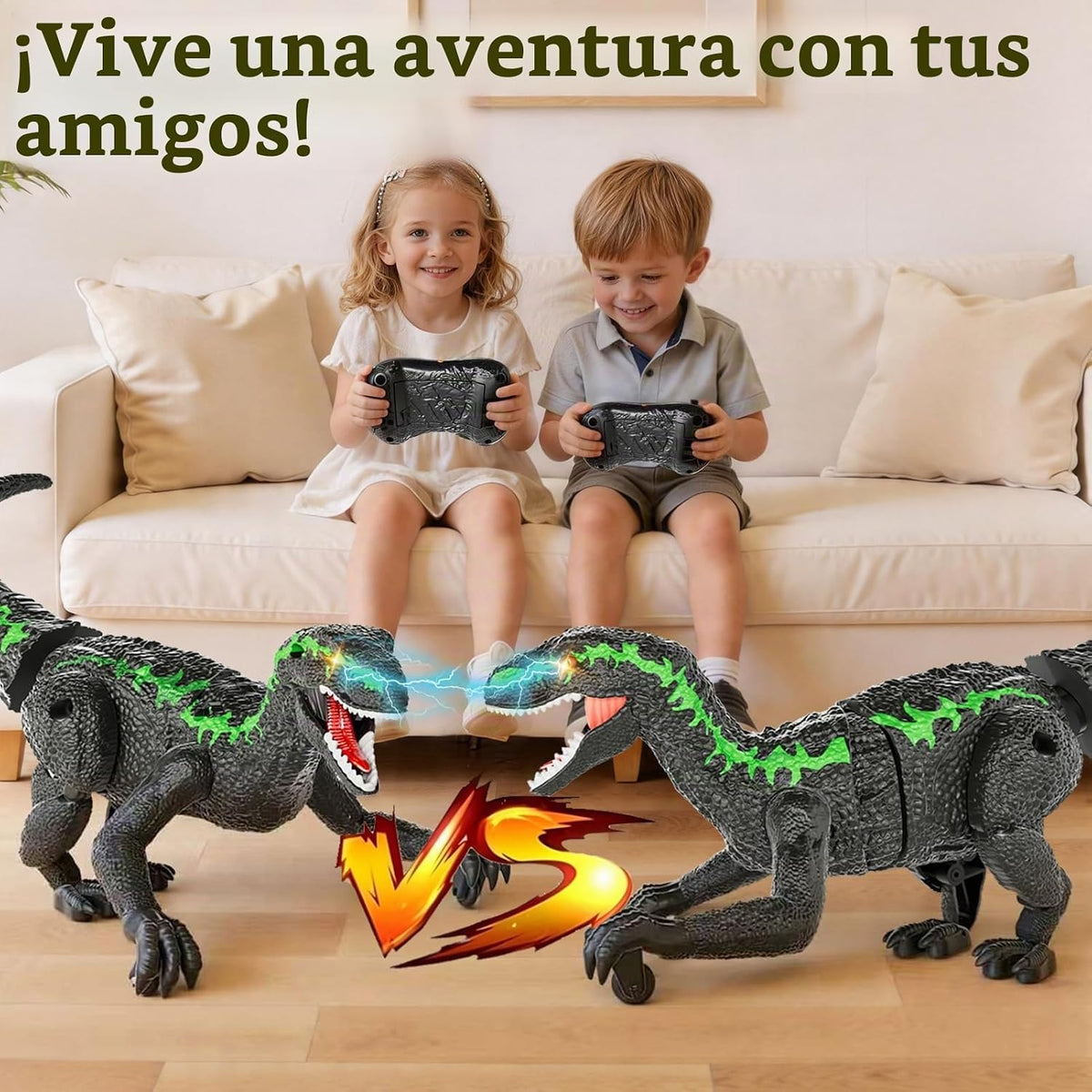 Juguetes de dinosaurio a control remoto para niños de 3 a 12 años, juguete velociraptor RC de 2.4 GHz con luces, sonidos y modo de demostración, juguete de dinosaurio interactivo recargable
