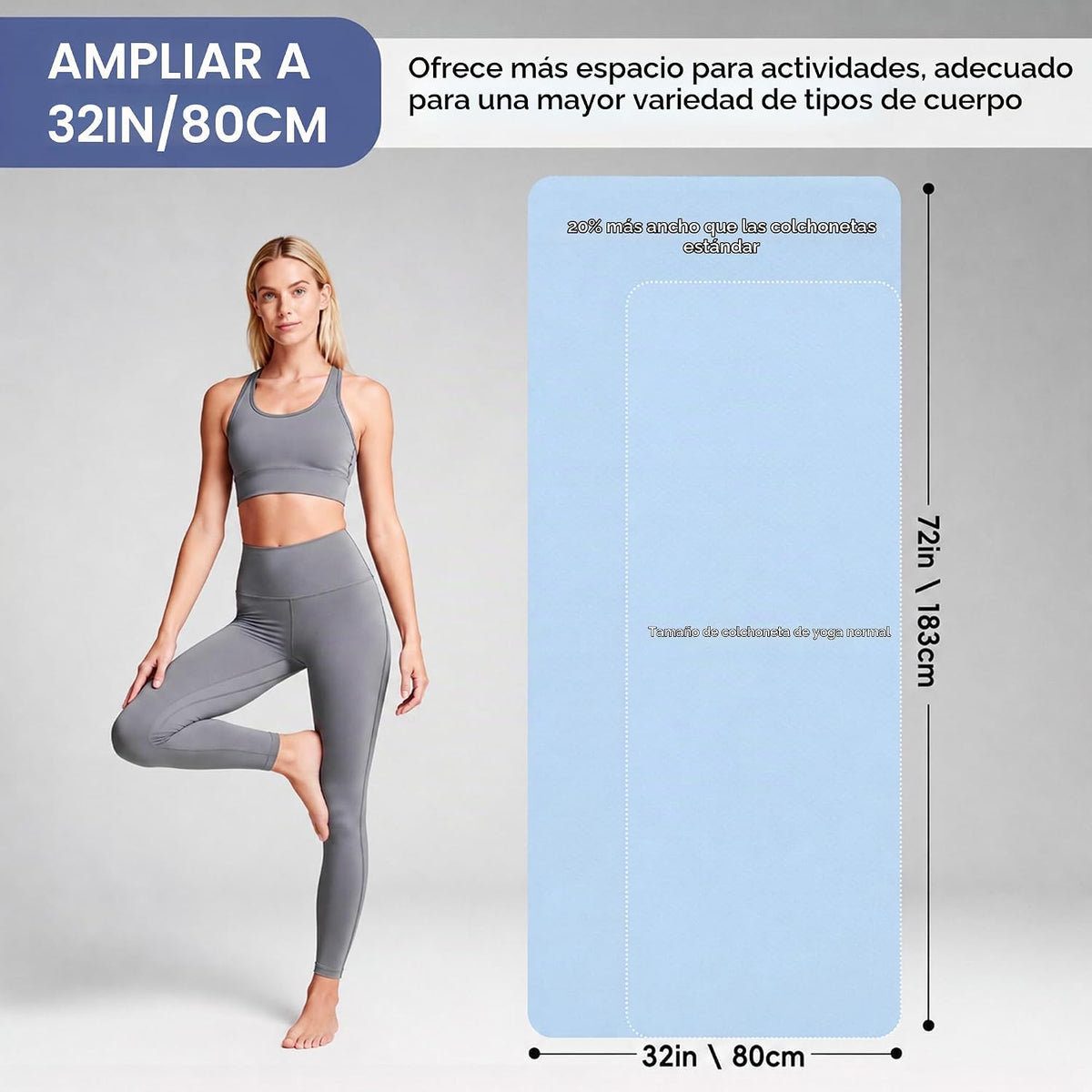 Tapete de yoga extra ancho de 72 x 32 pulgadas, tapete de ejercicio antideslizante de TPE para entrenamiento en casa, tapete de yoga grande de alta densidad de 0.236 pulgadas para hombres y
