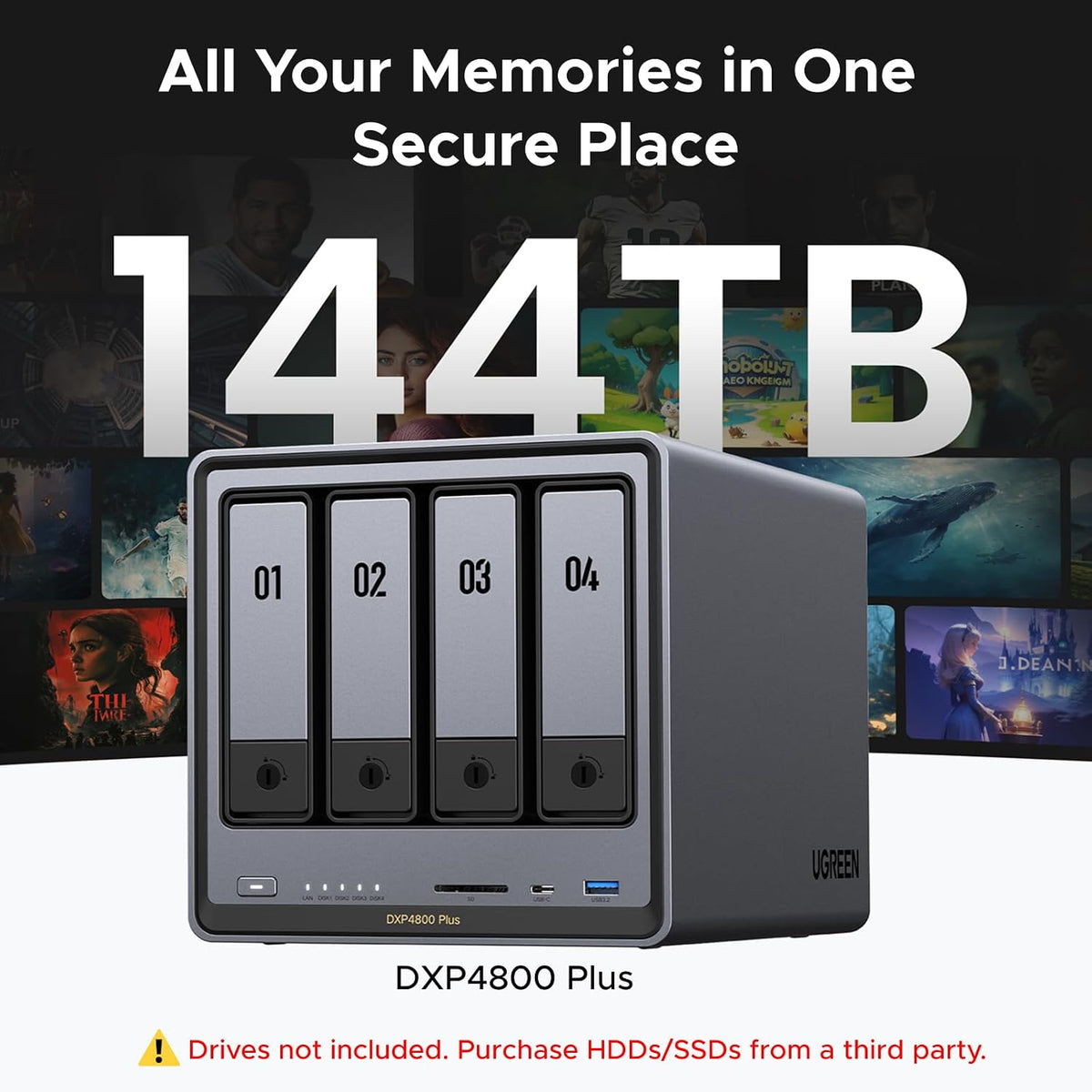 UGREEN NAS DXP4800 Plus NAS de escritorio de 4 bahías, CPU Intel Pe...
