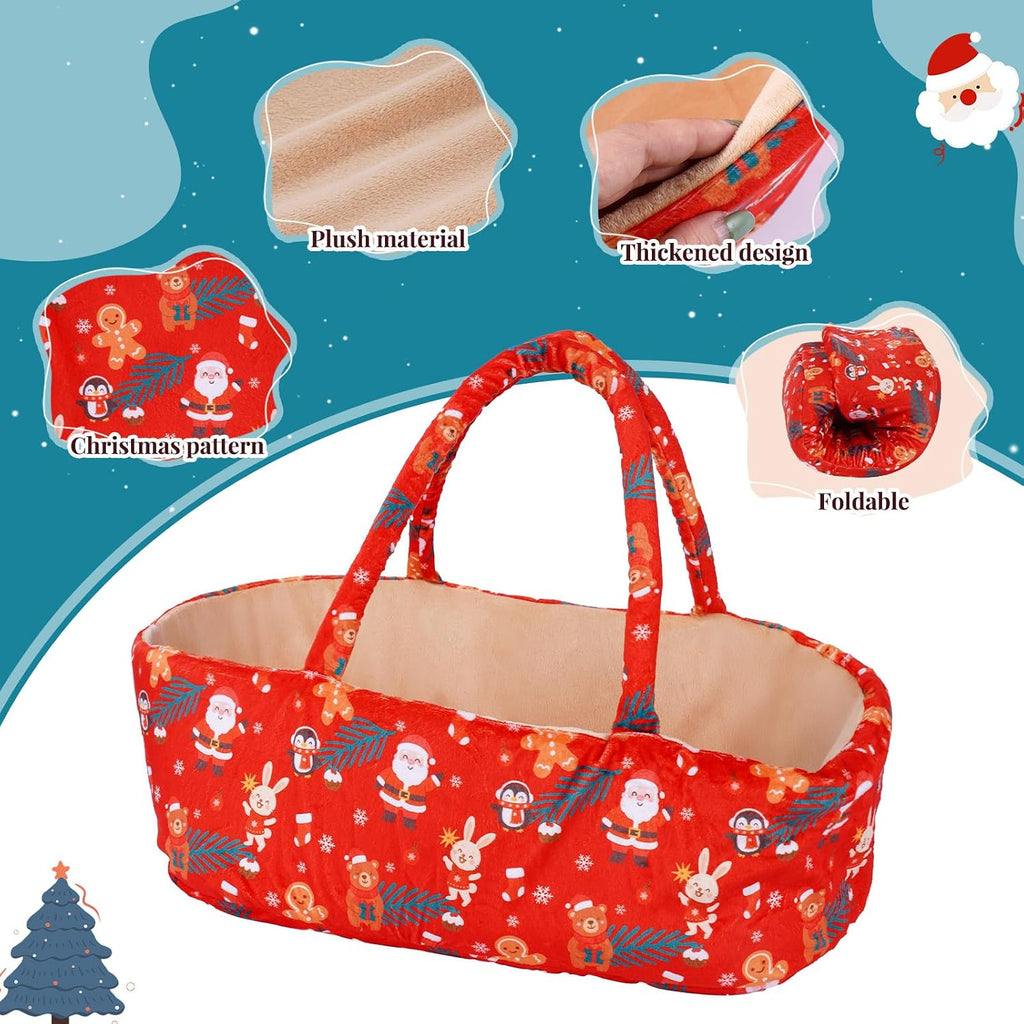BABESIDE Juego de 8 piezas de ropa de muñeca de bebé Reborn de Navidad con moisés para muñecas de 17 a 22 pulgadas, accesorios de Navidad con manta de calcetín de Navidad, regalo ideal para niños a partir de 3 años