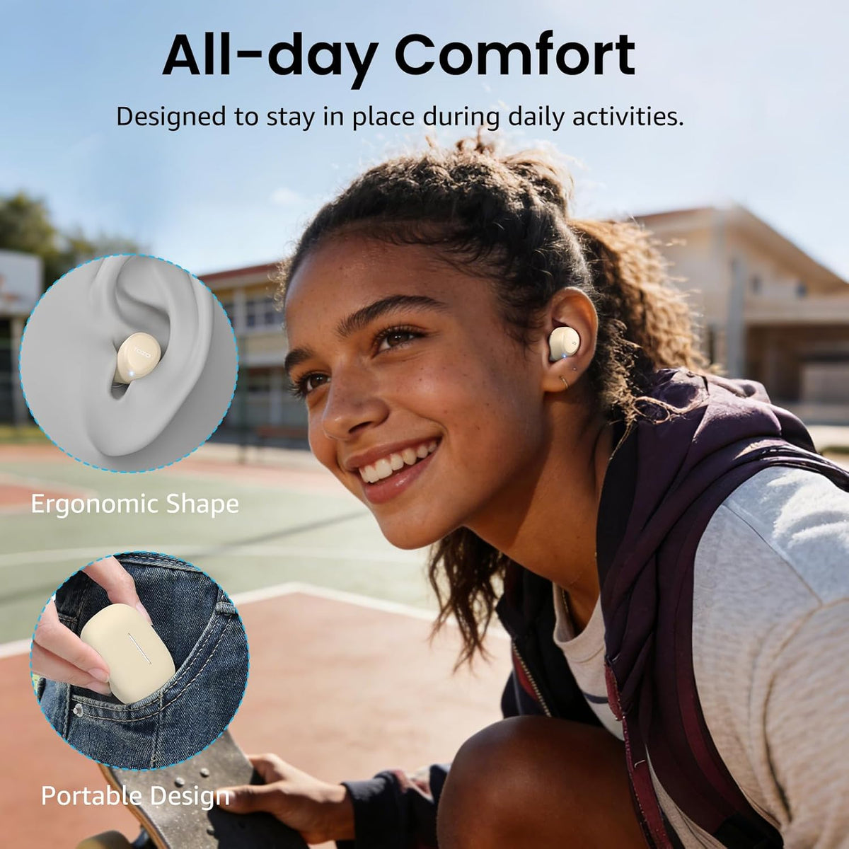 TOZO Auriculares inalámbricos A1 Bluetooth 5.3 de peso ligero en el oído, Caqui claro