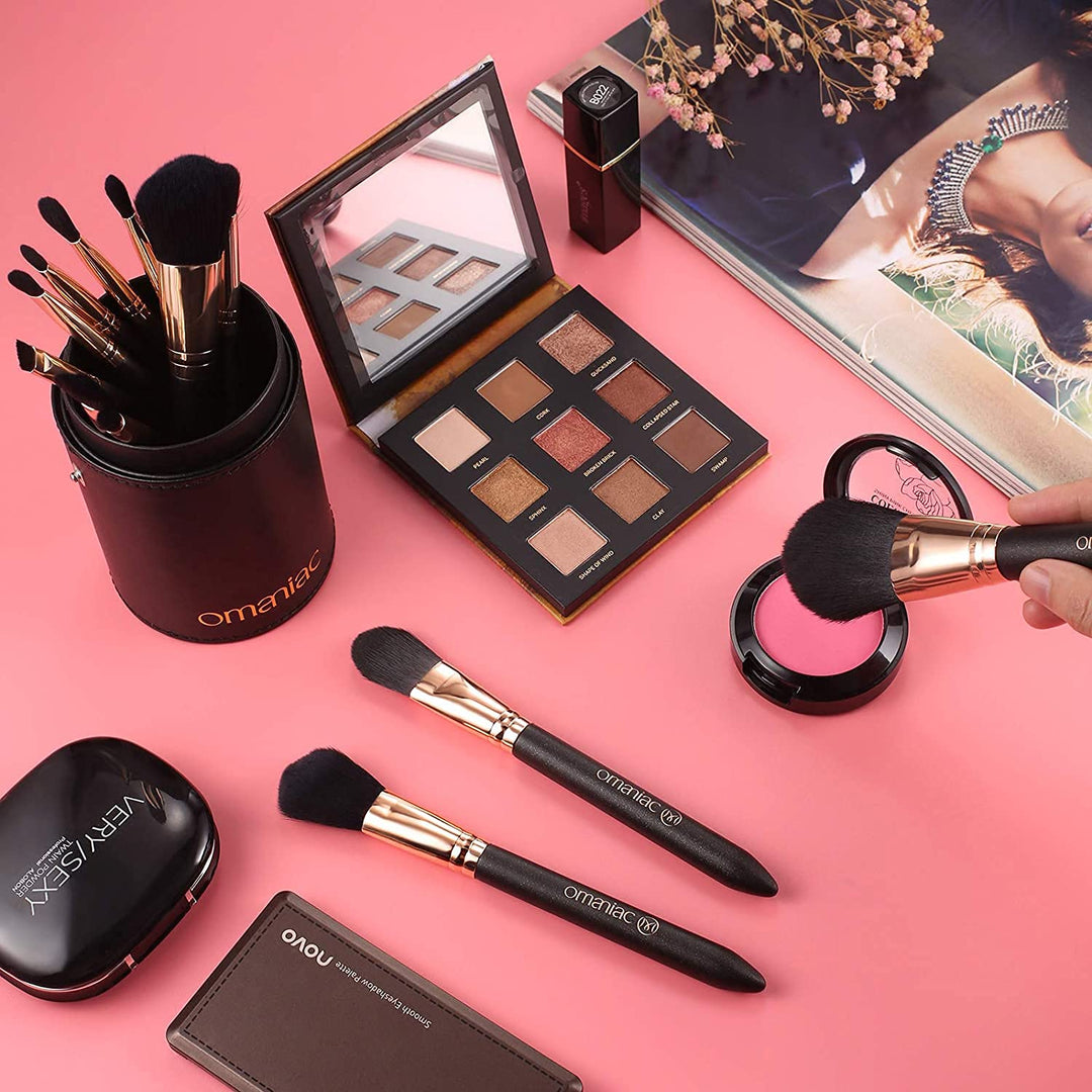 OMANIAC Juego de brochas de maquillaje profesional, 12 brochas de m...