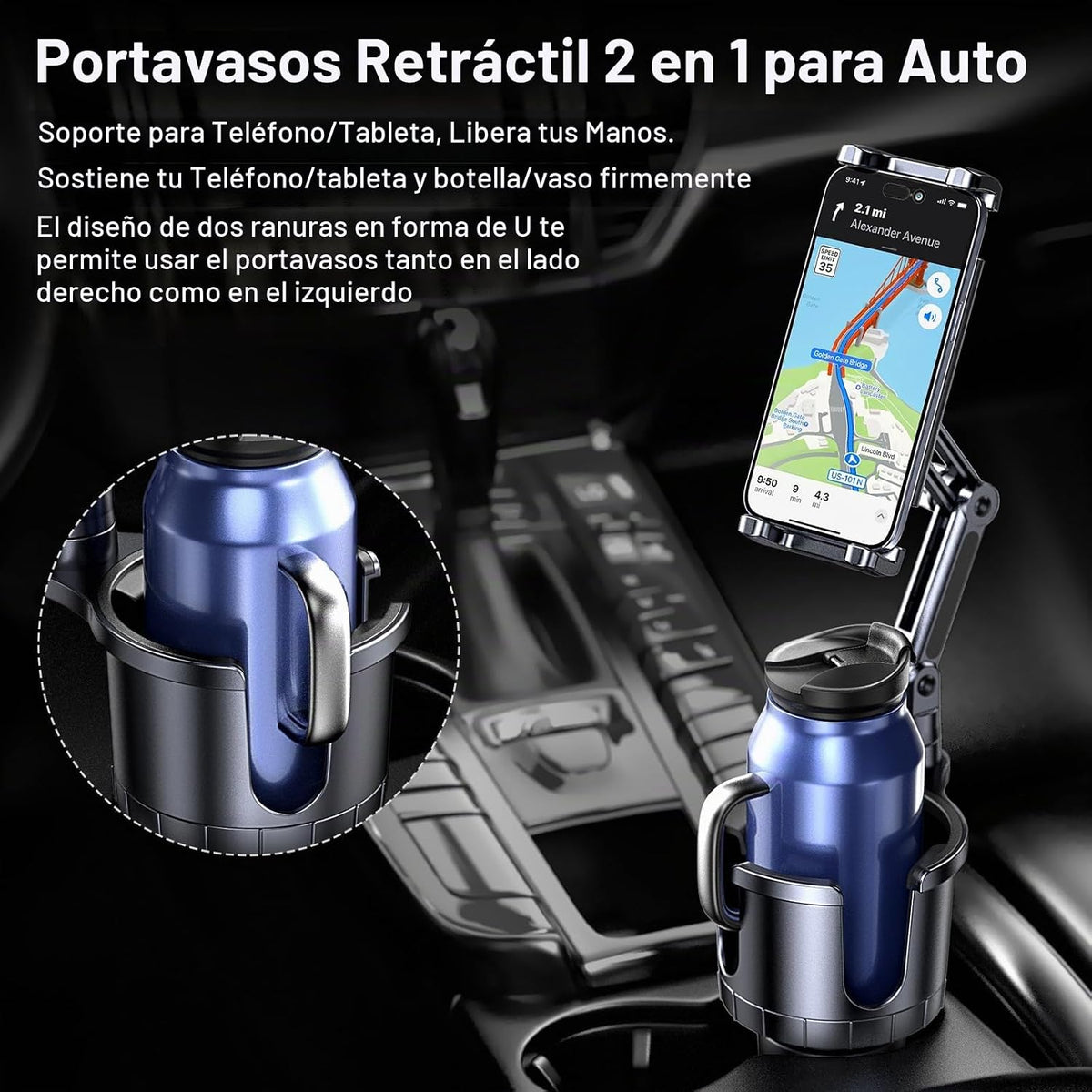 Portavasos para teléfono y tableta, 2 en 1, iPad con brazo extensible ajustable para teléfono de 4.7 a 10 pulgadas, soporte para tableta compatible con iPad Pro Air Mini, Fire, iPhone 17, Galaxy