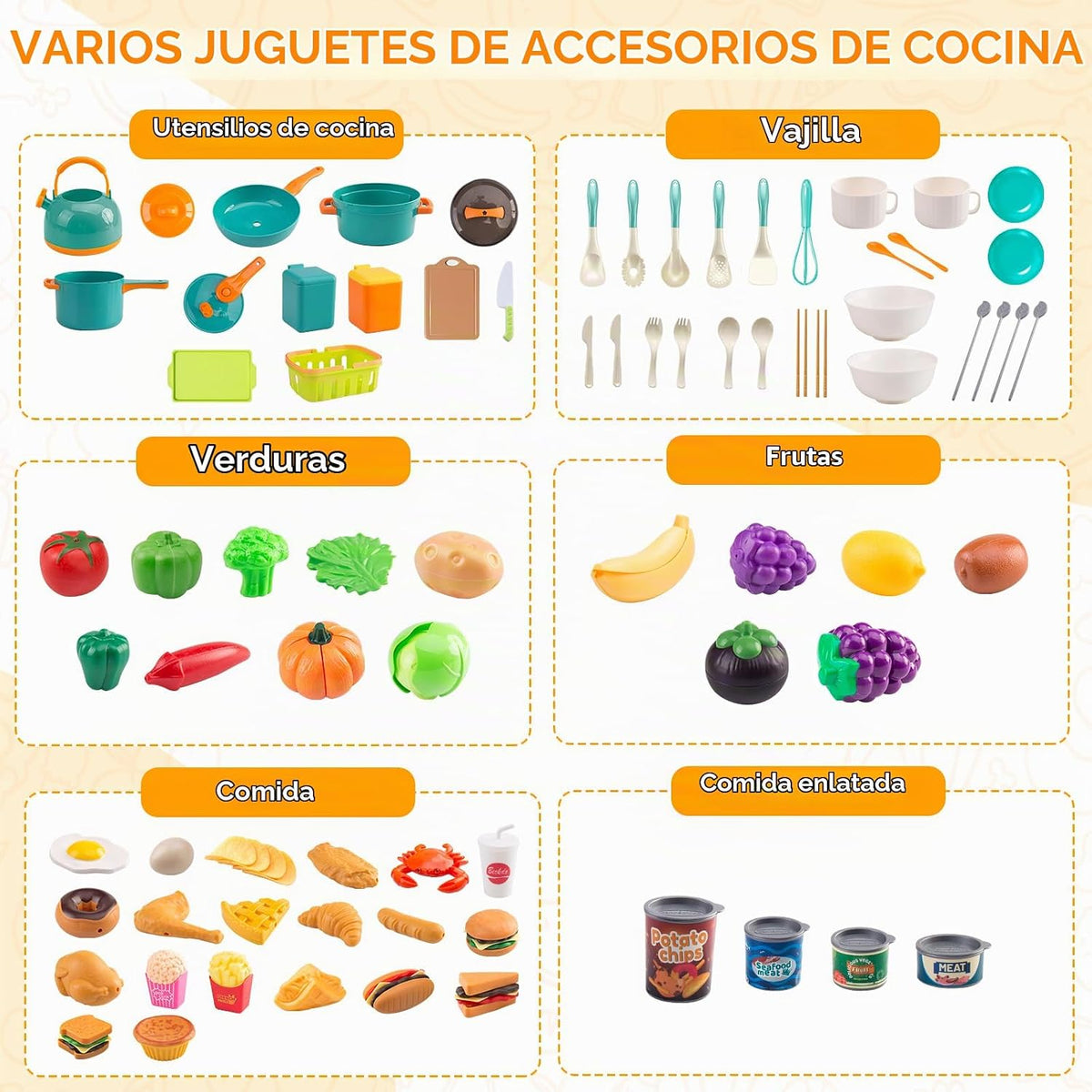 120 piezas Accesorios de Mini Cocina de Juego, Set de Juego de Cocina Infantil con Postres, Verduras Cortables y BBQ y Cesta de Almacenamiento, Regalo Educativo para Niños Pequeños, Niño, Verde