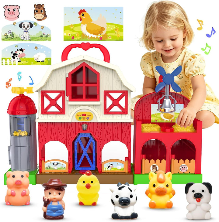 Juego musical de animales de granja rojos para niños pequeños de 1...