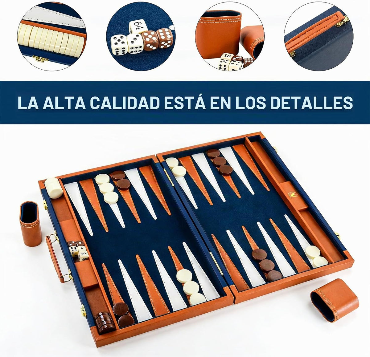 Juegos de backgammon premium para adultos, juegos de mesa de backgammon grandes de 17.5 pulgadas, juego de backgammon portátil de cuero sintético para viajes, regalos clásicos de juego de estrategia