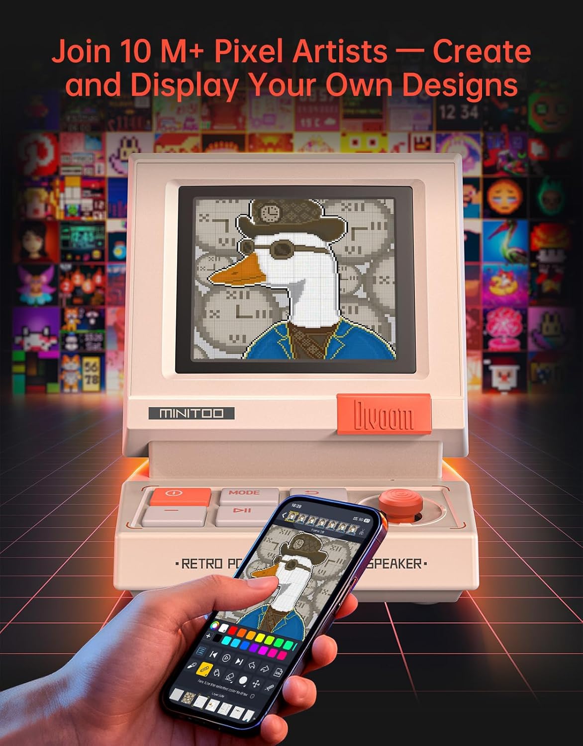 Divoom MiniToo - Altavoz retro para computadora estilo PC, pantalla de