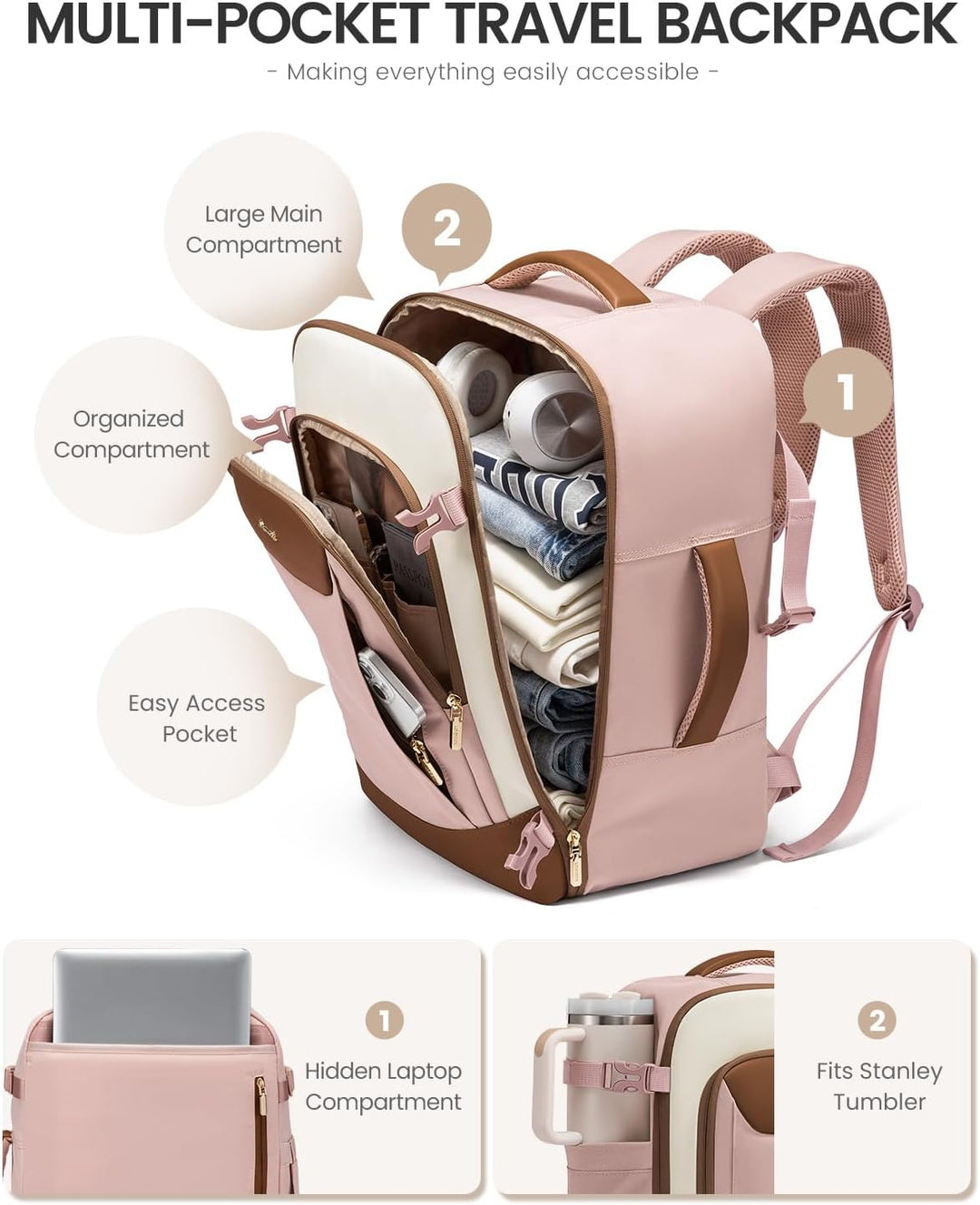 Mochila de viaje LOVEVOOK para mujeres y hombres, mochila grande de...