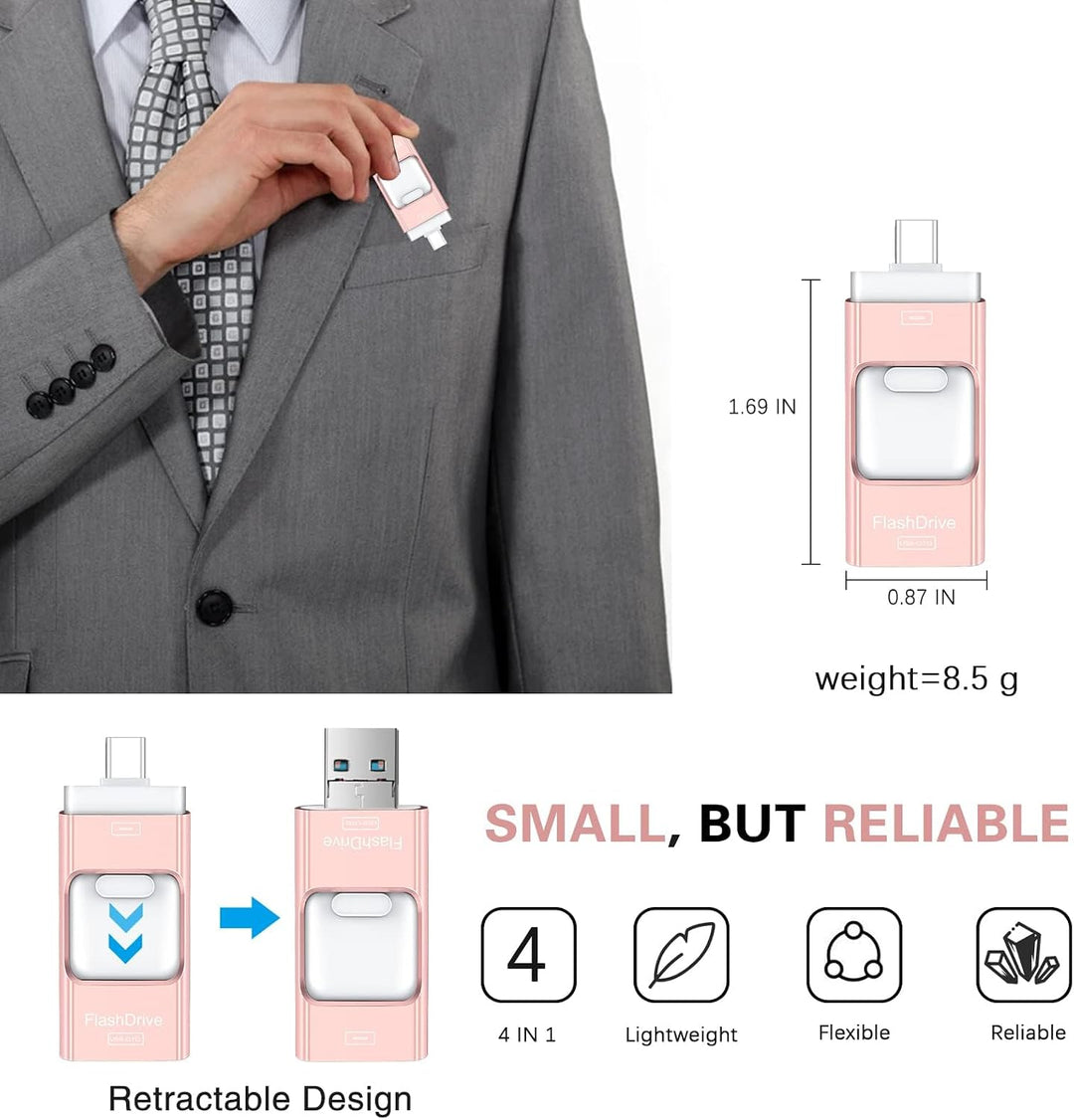 Unidad flash para iPhone 512GB, 4 en 1 memoria USB tipo C, memoria...