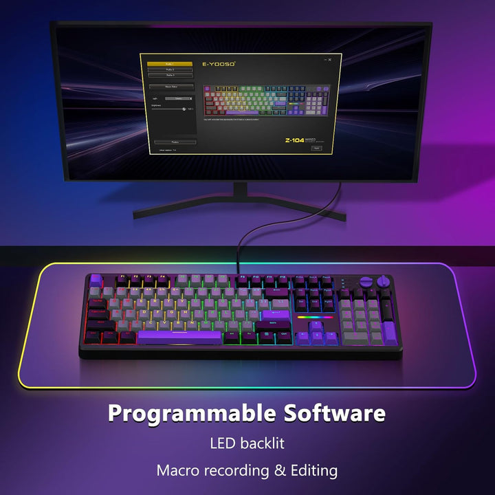 E-YOOSO Teclado mecánico cremoso con cable, estructura de junta con...