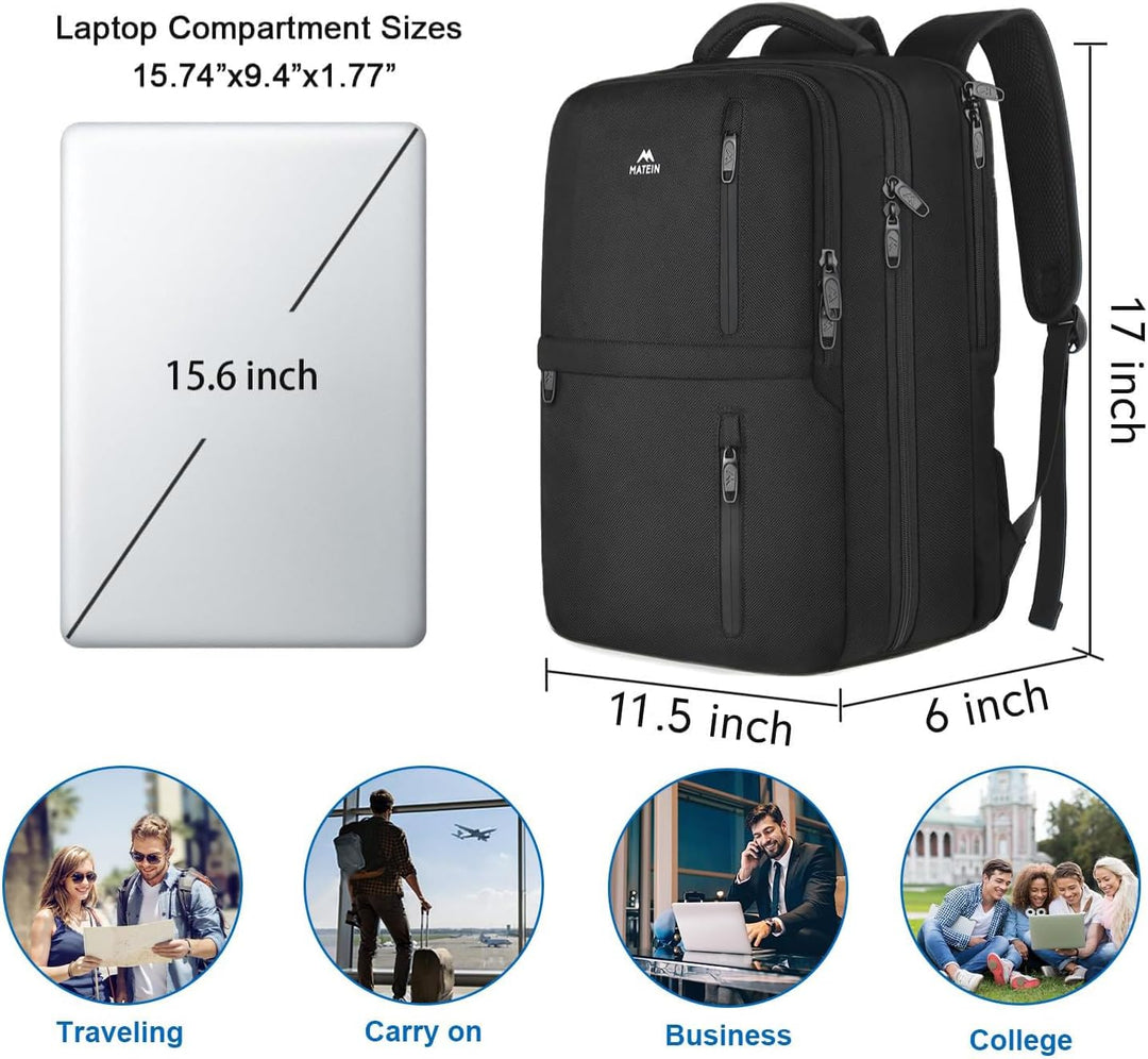 MATEIN - Mochila de viaje para laptop, aprobada para vuelos, con co...