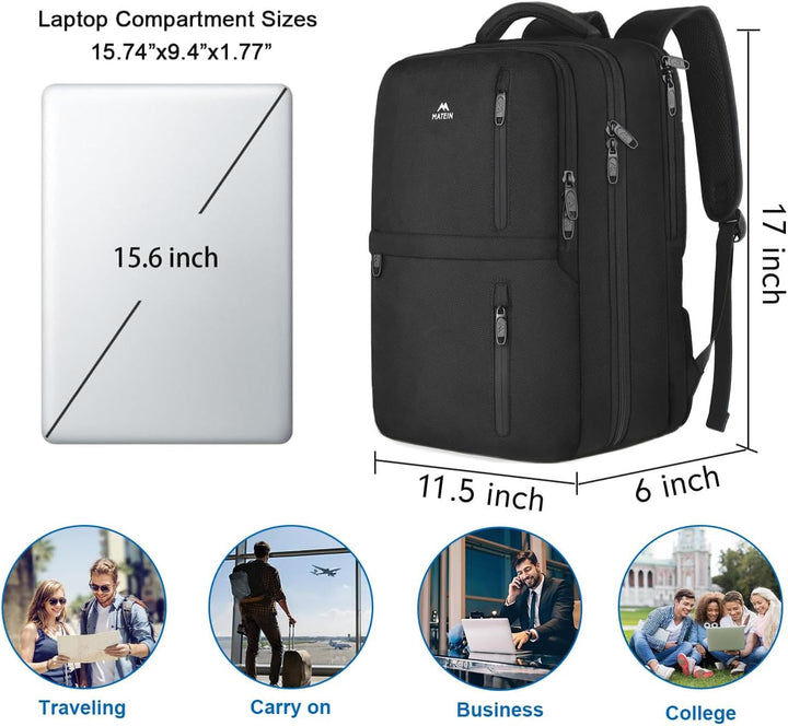 MATEIN - Mochila de viaje para laptop, aprobada para vuelos, con co...