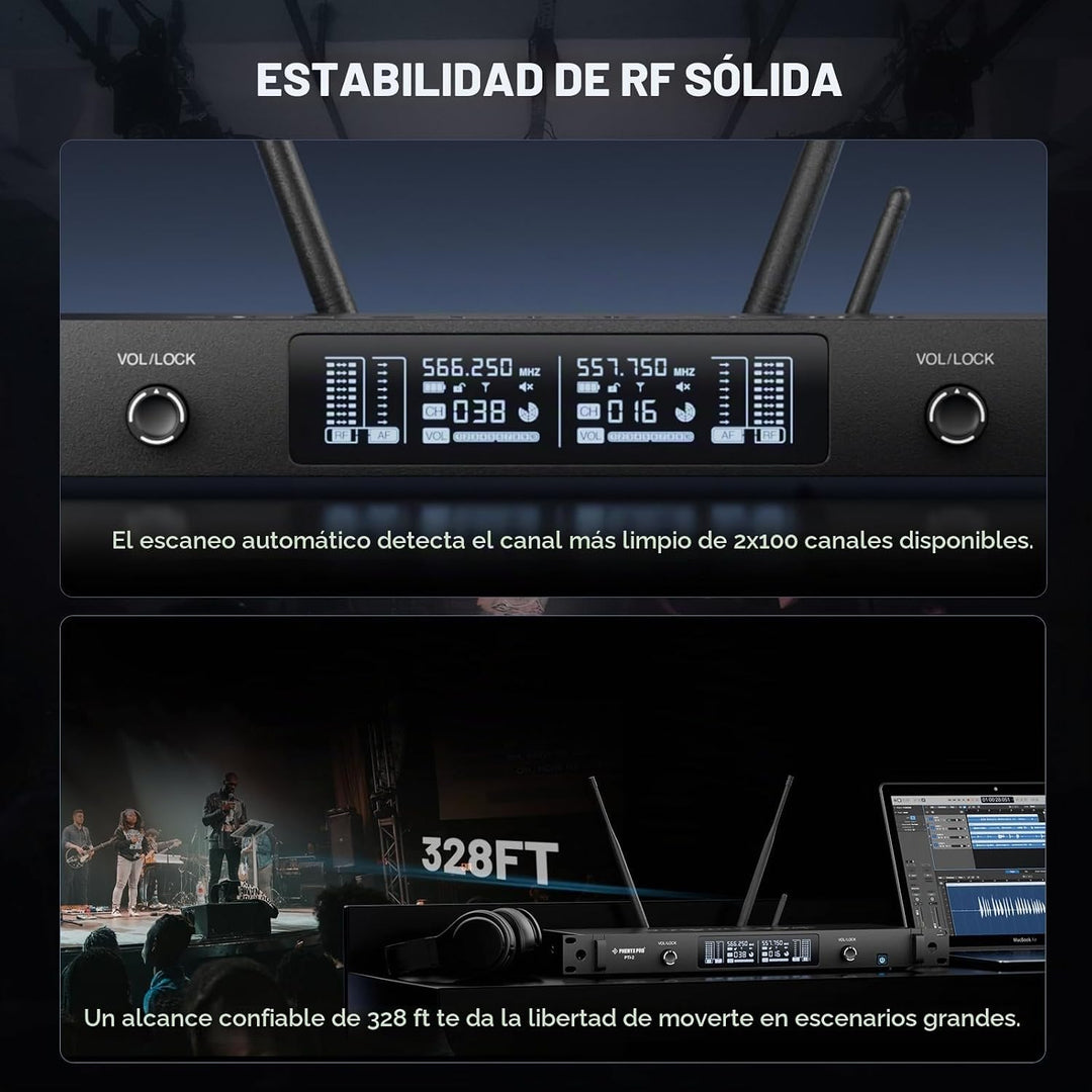 Phenyx Pro UHF Sistema de Micrófono Inalámbrico Inteligente, Micróf...