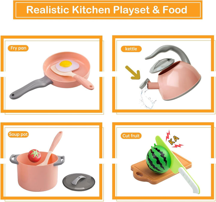 Juego de 90 accesorios de cocina, cocina de simulación con ollas, s...