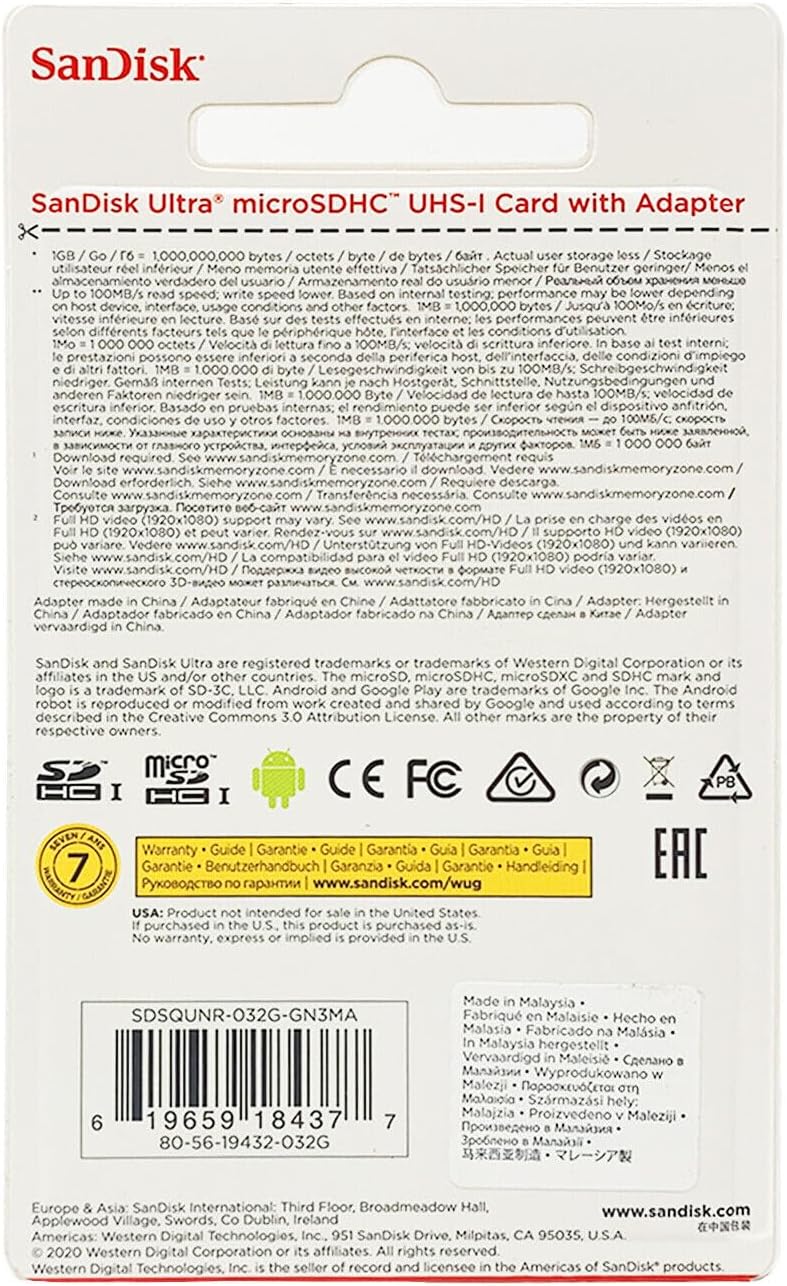 Tarjeta de memoria Micro SD SanDisk para tabletas y televisores Fire