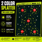 Objetivos de salpicaduras extra grandes de 18 x 24 pulgadas. Salpicaduras de dos colores para ver fácilmente tus disparos. Salpicaduras blancas y amarillas fluorescentes brillantes. Totalmente