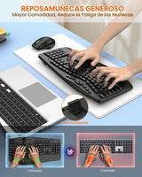 Combo ergonómico de teclado y mouse inalámbricos, teclas onduladas...