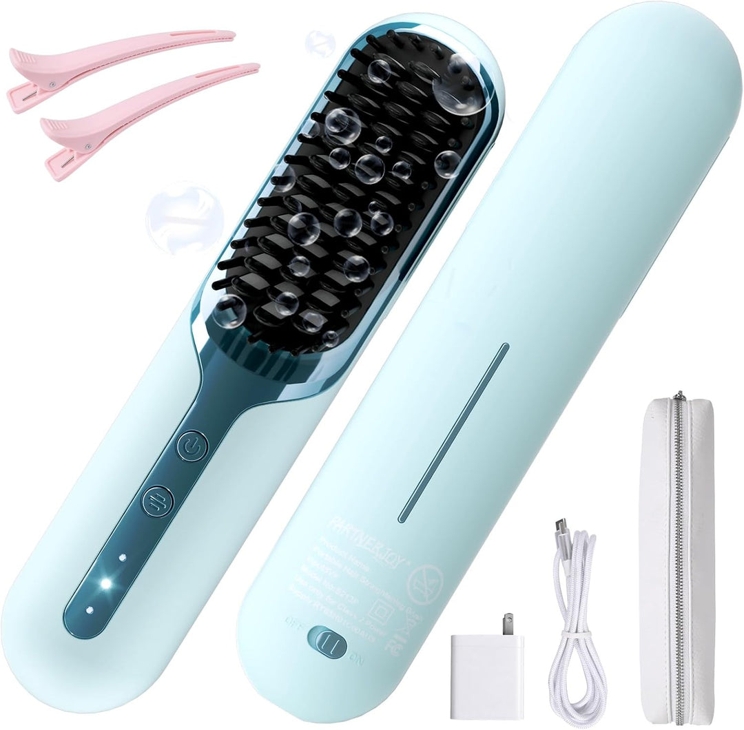 Cepillo alisador de pelo inalámbrico, modo dual (cable en uso e ina...