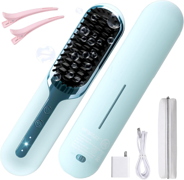 Cepillo alisador de pelo inalámbrico, modo dual (cable en uso e ina...