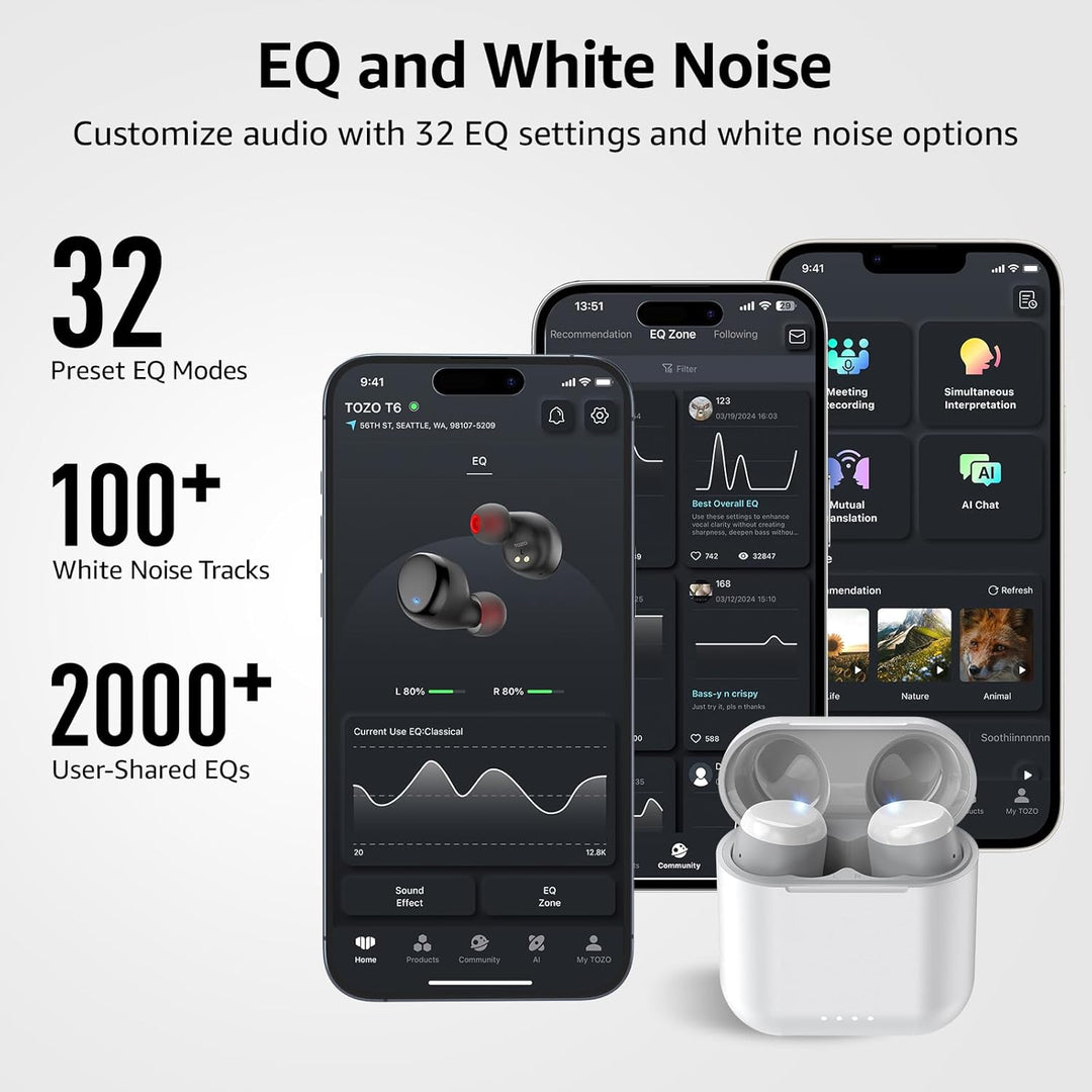 TOZO Auriculares inalámbricos T6, auriculares impermeables IPX8, so...