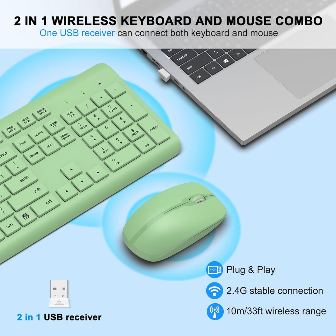 Combo de teclado y mouse inalámbricos, teclado ergonómico silencios...