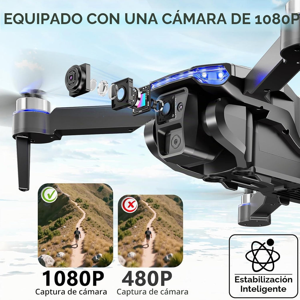 FPV Drone con cámara 1080P – Liquidación! Mini dron RC plegable con funda de transporte, 2 baterías, selfie gesto, retención de altitud, despegue/aterrizaje con una tecla, giros 3D, adultos y niños - solo $25.99