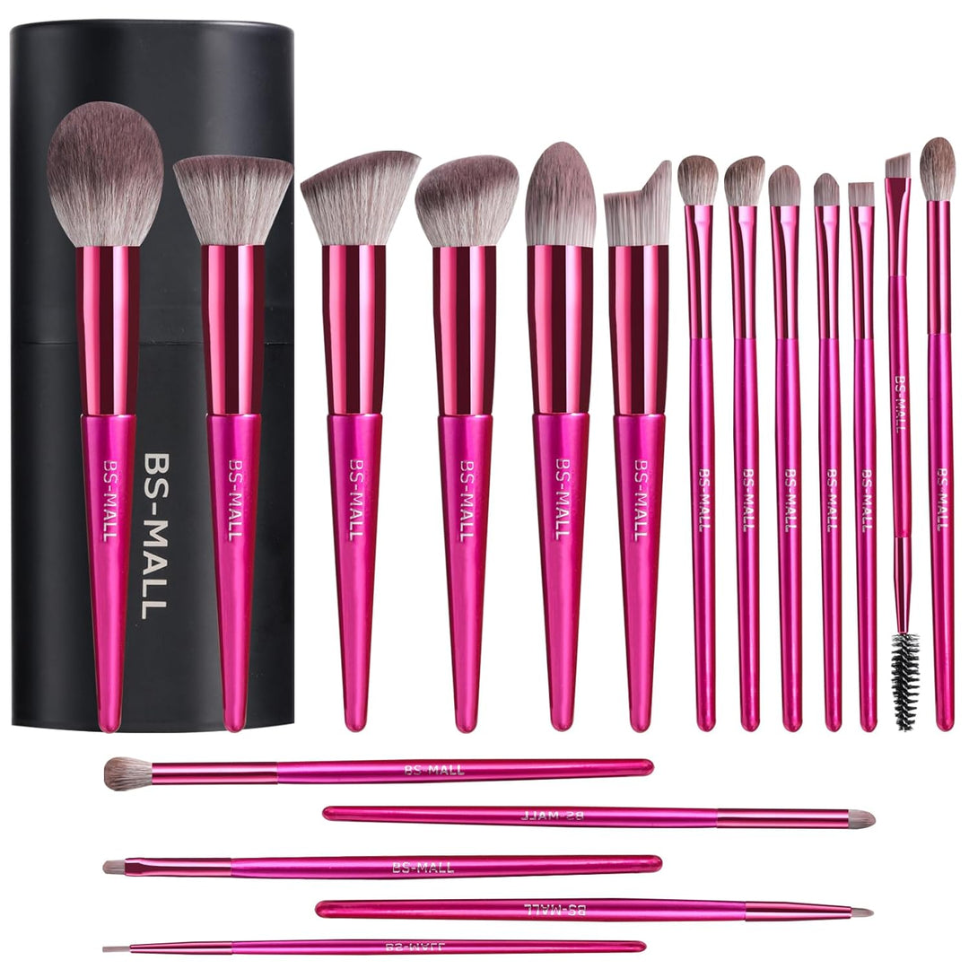 BS-MALL - Juego de 18 brochas de maquillaje con cerdas de fibra sin...