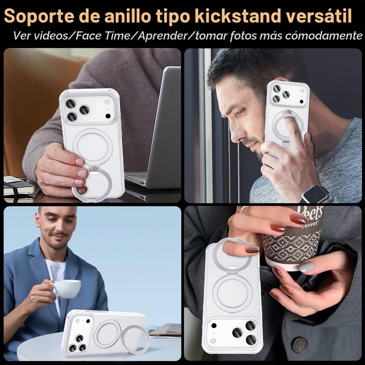 Compatible con iPhone 17 Pro Max Funda con Soporte, Blanco Escarchado