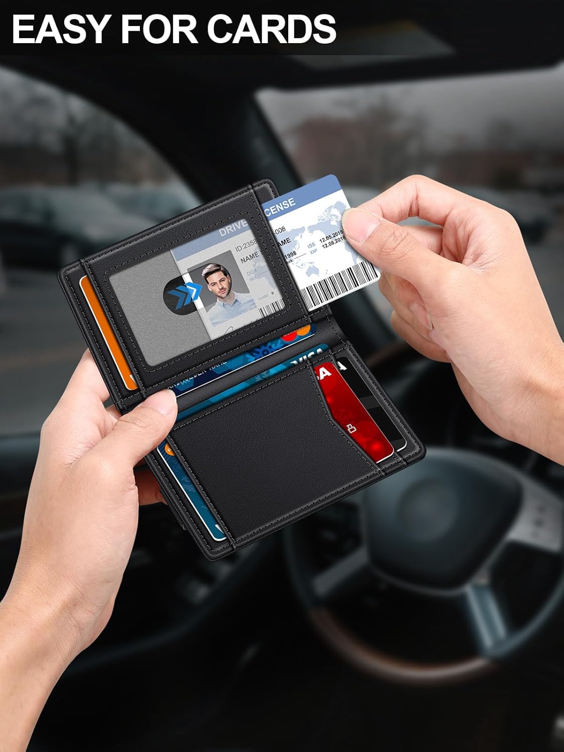 ZALVEX Billetera de cuero para hombre para 12-15 tarjetas, delgado...